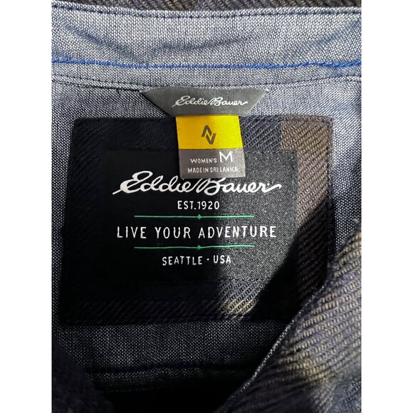 Eddie Bauer Womens Plaid Button-Up Shirt Blue & Brown 95% Polyester 5% Cashmere - Picture 3 of 6